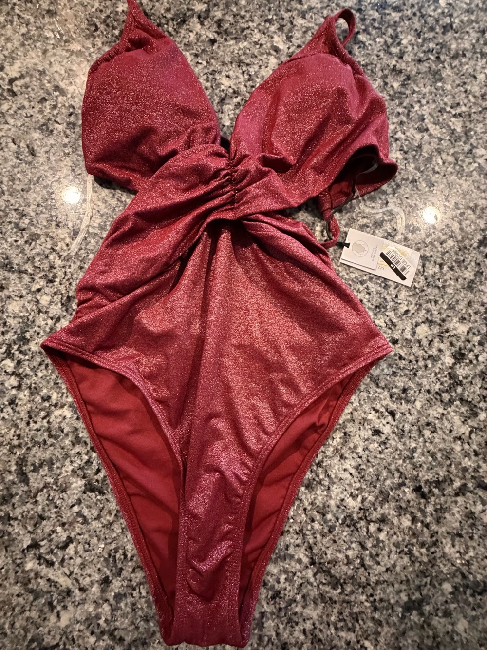Women's Monokini Plunge Cut Out High Leg Lurex One Piece Swimsuit -Shade & Shore